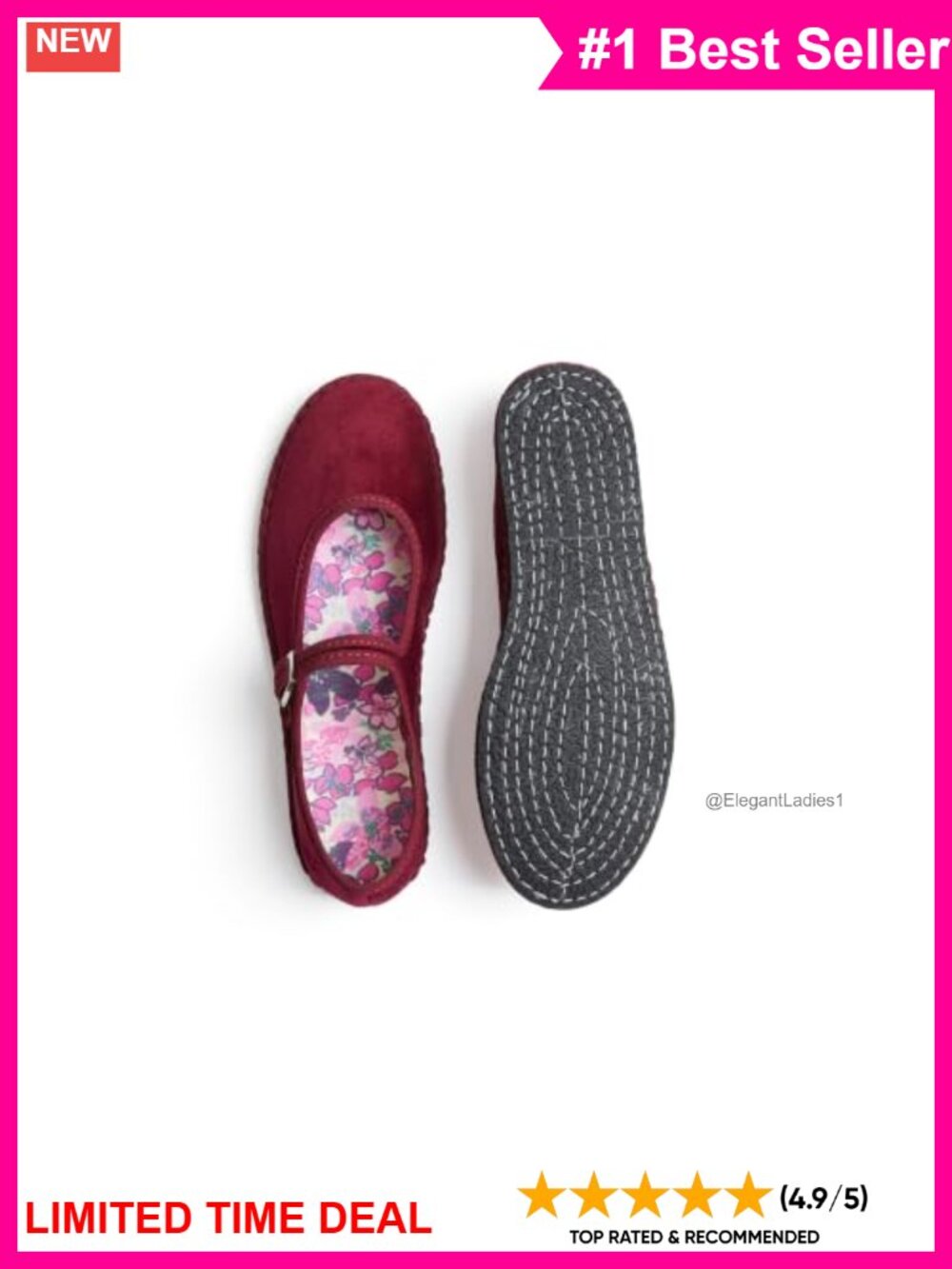 Handmade Mary Jane Ballet Flats Faux Suede Memory Foam Cushioned